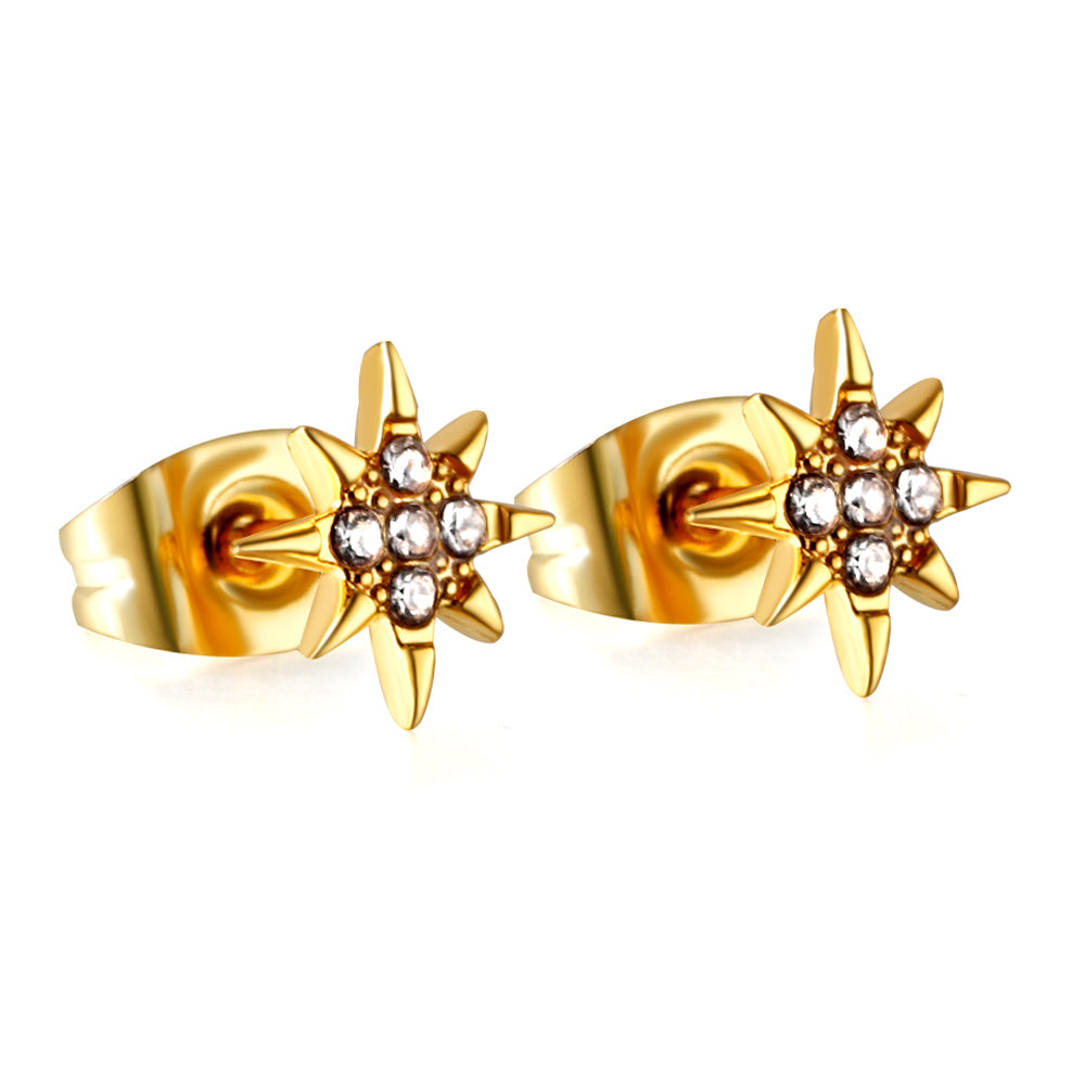Golden lucky star cut earrings with diamonds asonjewelry